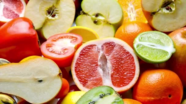 Fondo Vegetal Fresco Mixto Ingredientes Alimenticios Saludables Rebanada Verduras Tomates — Vídeos de Stock