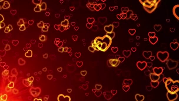 情人节的背景 飘扬着抽象的心和粒子 高质量的4K视频 用于覆盖在视频上的动画心框 喜庆的边框装饰 闪烁着火花 为情人节心花怒放 问候语 — 图库视频影像