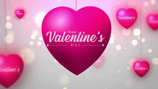 Latar Belakang Hari Valentine Terbang Hati Dan Partikel Abstrak Video — Stok Video
