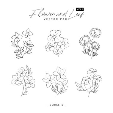 Dekoratif güzellik tasarım el çizimi çiçekleri için zarif bir illüstrasyon - Bitkiler Karalama Tasarım Elementi Yaprakları ve Çiçek Çizgisi Sanatı