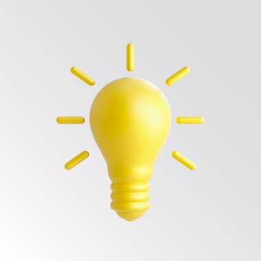 Fikir ve aydınlatma için 3D çizim ampulü. Web ve uygulama için basit bir ampul simgesi. Ampul 3D İllüstrasyon. Beyaz arkaplanda izole.