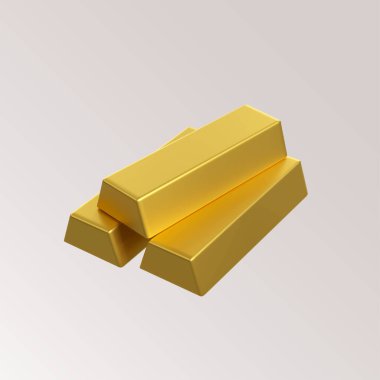 Beyaz arka planda altın külçeler. 3D altın işleme. 3d altın külçe ikon vektörü. Beyaz arka planda izole edilmiş. 3D bankacılık ve finans konsepti