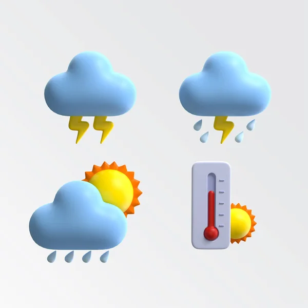 Weather forecast icon set. Icon set cloud weather. Weather icons for web. 3d vector realistic objects. Vector illustration design element set. Isolated objects