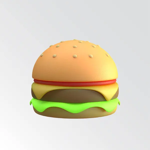 3d render illustration of hamburger to eat with meat. Simple hamburger icon for web and app. Hamburger 3D Illustration. Isolated on white background.