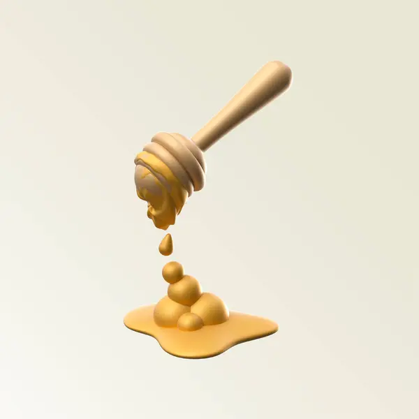 3d realistic isolated vector honey jar or honey pot and stick with liquid honey. Honey Jar in 3D rendering