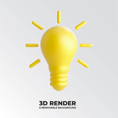 Fikir ve aydınlatma için 3D çizim ampulü. Web ve uygulama için basit bir ampul simgesi. Ampul 3D İllüstrasyon. Beyaz arkaplanda izole.