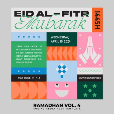 Happy Eid Mubarak Social Media Post Illustration. Ramadhan or Ramadan Kareem Islamic Square Design clipart