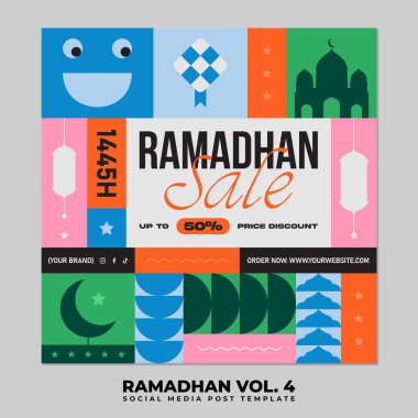 Happy Eid Mubarak Social Media Post Illustration. Ramadhan or Ramadan Kareem Islamic Square Design clipart