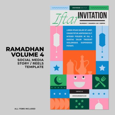 Happy Eid Mubarak Social Media Story Stories Reels Illustration. Ramadhan or Ramadan Kareem Islamic Design clipart