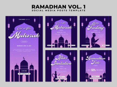 Flat Ramadan or Ramadhan Square Social Media Post Design Collection with Islamic Ornaments clipart