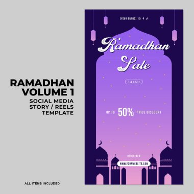 Flat Ramadan or Ramadhan Social Media Story Stories Reels Design Collection Islamic Ornaments clipart