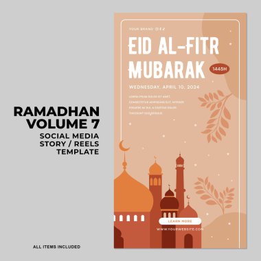 Ramadhan Flat Design for Banner and Social Media. Happy Eid Mubarak Social Media Story Reels Illustration clipart