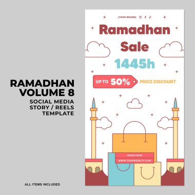 eid mubarak social media post template vector illustration. Flat Ramadan or Ramadhan Social Media Story Stories Reels Design Collection with Arabic Style clipart