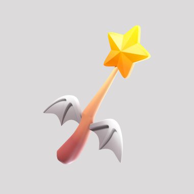 Peri değneği 3D simge çizimi izole edilmiş premium oyun varlık elementini kapat