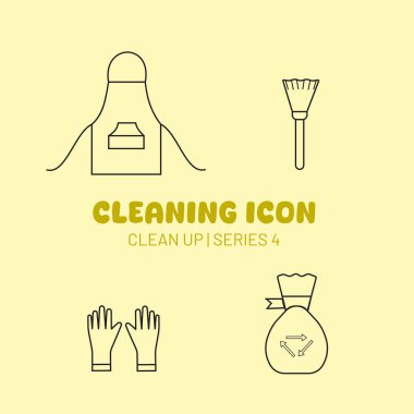 Temizleme Simgesi ve Sembol Koleksiyonu Düz Tasarım - Düzenlenebilir EPS Vektör Simgesi İllüstrasyonu - Ev Temizleme Servisi Logosu Resim Çizimi