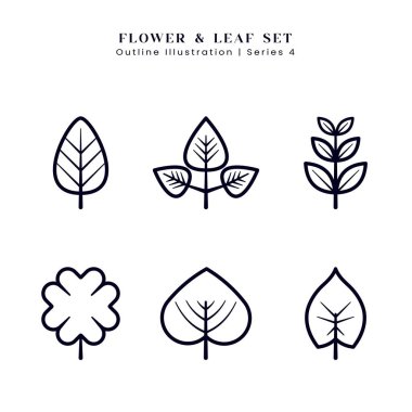 Logo Renklendirme Süslemesi için Çiçek ve Yaprak veya Çiçek El Çizimi EPS Vektörü