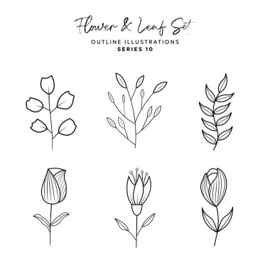 Logo Renklendirme Süslemesi için Vahşi Çiçek İllüstrasyonu veya Çizgi Sanat Biçimi EPS Vektörü