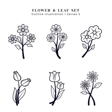 Logo Renklendirme Süslemesi için Vahşi Çiçek İllüstrasyonu veya Çizgi Sanat Biçimi EPS Vektörü