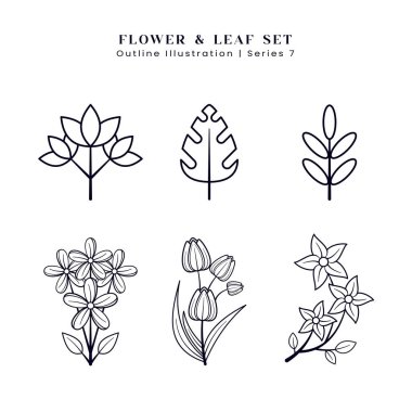 Logo Renklendirme Süslemesi için Vahşi Çiçek İllüstrasyonu veya Çizgi Sanat Biçimi EPS Vektörü