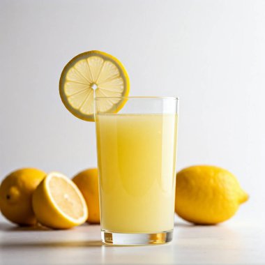 Beyaz arka planda bir bardak limonata.