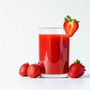 Beyaz arka planda izole edilmiş cam içinde çilekli ve çilekli smoothie..