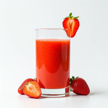 beyaz zemin üzerine çilek suyu cam