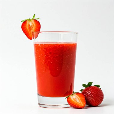 Çilekli taze çilek suyu ve beyaz arka planda nane şekeri..