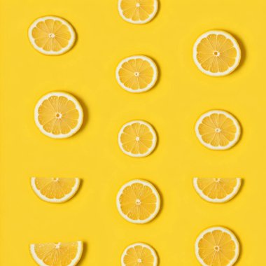 Renkli arkaplanda olgun limon dilimleri. düz yat