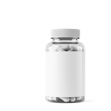 Beyaz hap şişesinin 3 boyutlu görüntüsü beyaza izole edilmiş.