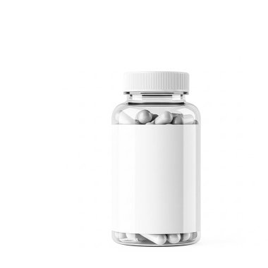 Beyaz arka planda beyaz hap şişesi. 3d oluşturma.