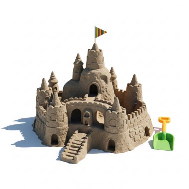 Beyaz arkaplanda kumdan kale, 3D görüntüleme