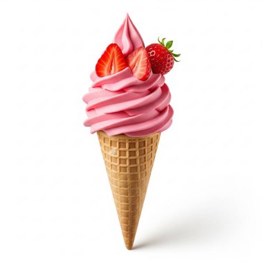 Beyaz arka planda izole edilmiş waffle külahında dondurma.
