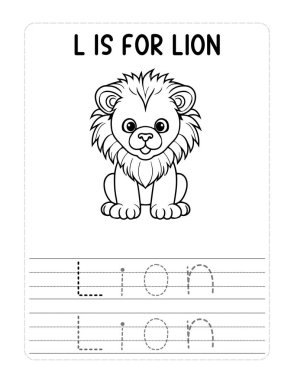 Bir aslan üzerinde L, I, O, N harfleri yazılı bir kağıt parçasının üzerinde oturuyor..