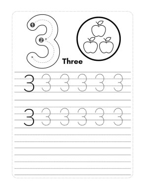 Üç numara beyaz bir dairede üç elmayla yazılır. Elmalar üçgen şeklinde dizilmiş.