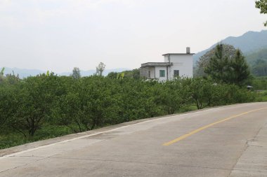 Uzakta, kırsal kesimde geniş yolları olan yeşil ağaçlar ve dağlarla çevrili eski bir beyaz ev var. Ayrıca bu yolların her iki tarafında da geniş bir çayır alanı vardı..