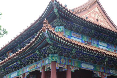 Çin tarzı binanın çatısı renkli fayanslarla süslenmiş ve üzerinde dekoratif desenler olabilir. Saçakların simetrik mimarisi vardır ve kırmızı sütunlar ve mavi-yeşil renkli tuğlalardan oluşur..