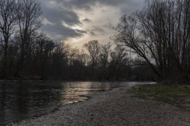 Mura Nehri (Mur) ilkbaharın başlarında, Slovenya, Avrupa