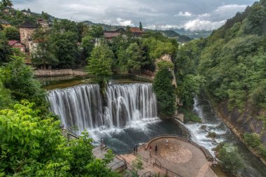 Jajce town in Bosnia and Herzegovina, famous for the beautiful Pliva waterfall clipart