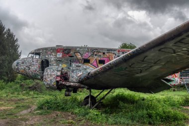 Zeljava Air Base in Croatia and Abandoned Douglas C-47 Airplane on the airbase entrance. It is on the border between Croatia and Bosnia and Herzegovina