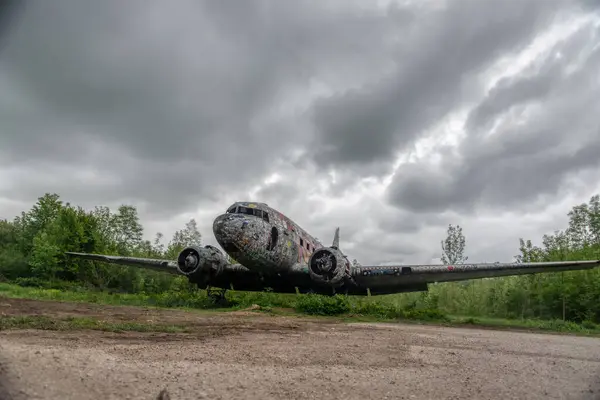 Zeljava Air Base in Croatia and Abandoned Douglas C-47 Airplane on the airbase entrance. It is on the border between Croatia and Bosnia and Herzegovina