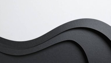 Siyah Kağıt Kesme Dalgası Beyaz Arkaplan Minimum Soyut Tasarım Ai