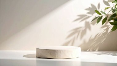 Minimalist Duvarda Güneş Işığı Gölgeli Bej Taş Yaya