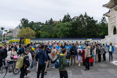Taipei, Tayvan 24 Şubat 2024 Ukrayna Taipei Tayvan 'da savaş karşıtı gösteriler