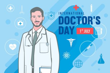 Kutlama kartı için vektör dünyası doktorları gündüz vektör çizimi.