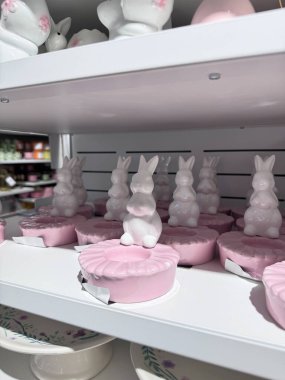 Pastel Paskalya Büyüsü Tavşan figürlerinin büyüleyici bir koleksiyonu ve Kaprisli Karakterler, Yumuşak Renkler ve El Yapımı İlkbahar Büyüsü 'nün yer aldığı Tatil Dekorasyonu. Yüksek kalite fotoğraf