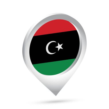 Libya bayrağı 3D iğne simgesi. Vektör illüstrasyonu.