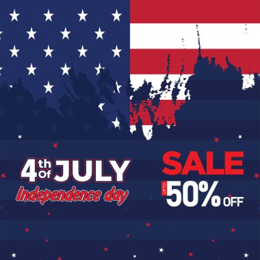 4 Temmuz kutlu olsun. 4 Temmuz Bağımsızlık Günü ABD. Bağımsızlık Günü indirimli internet afişi. Bağımsızlık Günü ABD sosyal medya tanıtım şablonu. tebrik kartı, pankart, ABD bayrağı