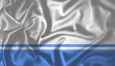 Altai Cumhuriyeti bayrağı rüzgarda dalgalanırken gerçekçi kumaş kumaş saten arka planda