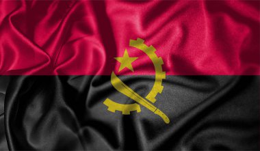 Angola bayrağı rüzgarda dalgalanıyor gerçekçi kumaş kumaş saten arka planda