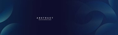 Soyut Koyu Mavi Dalga çemberleri Teknoloji Arkaplanı 'nı çiziyor. Broşür, kapak, poster, pankart, web sitesi, başlık için parlak geometrik şekilli ve köşegen çizgileri olan modern gradyan